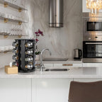 Black Countertop Rotating Spice Rack, 16-Jars Revolving Spice Rack Organizer Tower, 135 Spice Labels with Funnel Complete Set, Seasoning Organizer for Kitchen Countertop, Cabinet