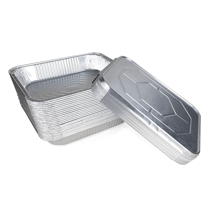 IDL Packaging Half-Size Aluminum Steam Table Pans with Lids - Medium, 13" x 11" x 2" (pack of 25) - Disposable Foil Pan for Grilling, Roasting, BBQ, Cooking, Baking, Freezing