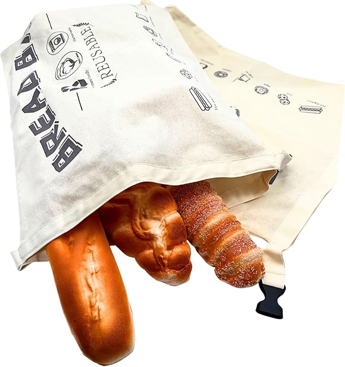 2-Packs Reusable Bread Bag for Sourdough Bread and Homemade Bread with Snap on Bread Bag for Longer Freshness，Household Fruit,Food Storage Bag (17x16 in)