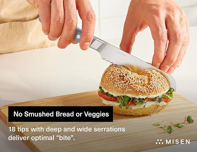 Misen Serrated Bread Knife - High-Carbon Japanese AUS8 Steel - Perfect for Soft Foods, Bread, Pastries, and Fruits - Verstatile Slicer, Razor-Sharp Edge, Durable Blade, Ergonomic Handle - 5", White