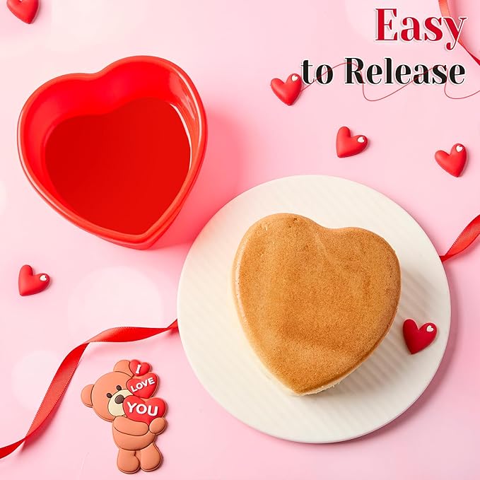 4 Inch Mini Heart Shaped Cake Pans, 2 Pack Nonstick Small Heart Silicone Baking Molds for Cheesecakes, Chocolate Cakes, Brownies