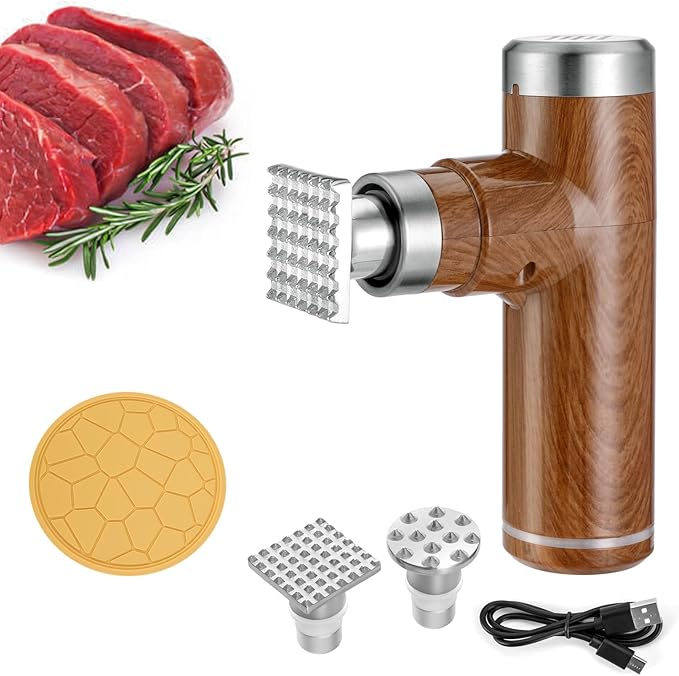 Electric Meat Tenderizer Tool,Cordless Meat Tenderizer Machine with 2 Stainless Steel Meat Mallet,Kitchen Essentials For Tenderizing Steak/Beef/Chicken Chops (brown)