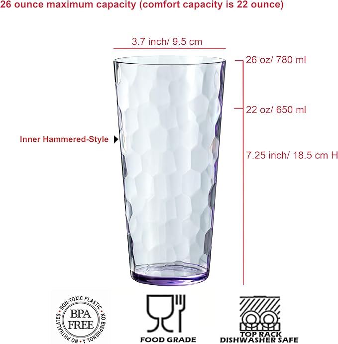 KOXIN-KARLU Mixed Drinkware 26-ounce Plastic Tumbler Acrylic Water Glasses, set of 6 Purple