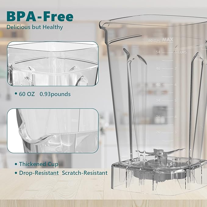 OMMO Blender 1800W, Professional High Speed Countertop Blender with Durable Stainless Steel Blades, 60oz BPA Free Blender for Shakes and Smoothies, Nuts, Ice and Fruits, Dishwasher Safe