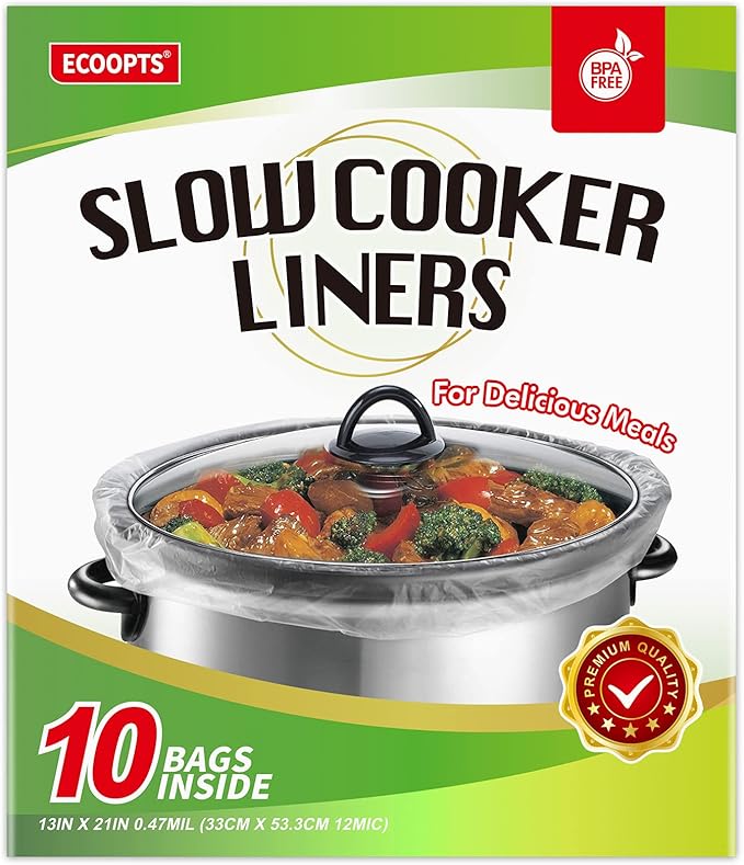 ECOOPTS Slow Cooker Liners Disposable Cooking Bags Large Size Pot Liners Fit 4QT to 8.5QT Suitable for Oval & Round Pot (10 BAGS)