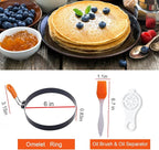 Pancake Ring for Griddle,2 Packs 6 Inch Non-stick Stainless Steel Pancake Rings Omelette Ring,6" Muffin Ring Pancakes Maker Crumpet Ring Fried Egg Ring Pancake Shaper Circle with Silicone Handle