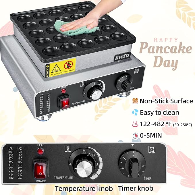 Mini Pancake Maker Machine, 25PCS Electric Nonstick Dutch Pancake Maker, 1.6 Inches Commercial Muffin Maker with Thermostat & Timer Control for Home Restaurant Snacks (12.8"D x 11.5"W x 7.6"H)