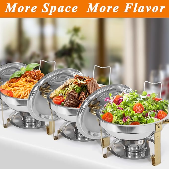 2-Pack Round Chafing Dishes for Buffet, 5QT Stainless Steel Buffet Chafing Set for Catering, Parties & Events