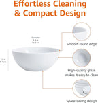 Amazon Basics 16-Pack White Porcelain Coupe Bowl, 5.9" diameter, Round, Microwave-safe, Commercial-grade