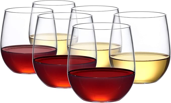 Amazing Abby - Cindy - 14-Ounce Unbreakable Tritan Wine Glasses (Set of 6), Plastic Stemless Wine Tumblers, Reusable, BPA-Free, Dishwasher-Safe, Perfect for Poolside, Outdoors, Camping, and More