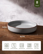 famiware Mercury Pasta Bowls Set of 8, 33 oz Large Salad Bowls, Ceramic Pasta Plates Bowls, Serving Bowls for Kitchen, Microwave & Dishwasher Safe, Dark Gray