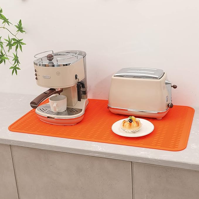 Silicone Dish Drying Mat for Multiple Usage,Easy clean,Eco-friendly,Heat-resistant Silicone Mat for Kitchen Counter or Sink,Refrigerator or Drawer Liner Orange 4XL 32 inches x 18 inches