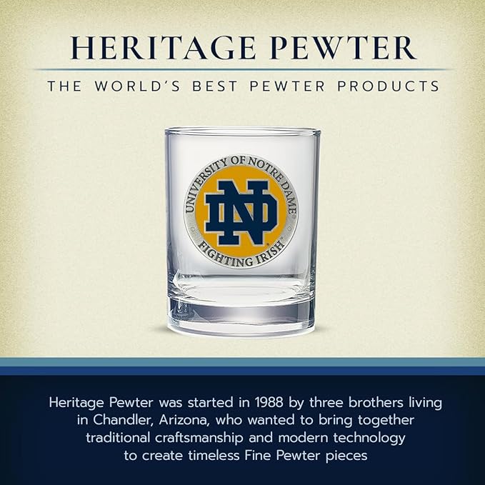 Heritage Pewter Notre Dame Double Old Fashion | Double Rocks Glass 14 OZ for Liquor | Expertly Crafted Pewter Glass