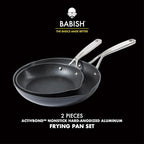 Babish 2 Piece 8 and 10 Inch Fry Pan Hard Anodized Laser Titanium Forever Non Stick Technology Durable Frying Pans Set - Black
