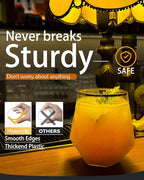 40 Pcak Plastic Stemless Wine cocktail Whiskey Champagne Glasses, 12 Oz Gold Rim Disposable Clear Unbreakable Cups for Party Bars Wedding Tasting (Diamond-shaped)