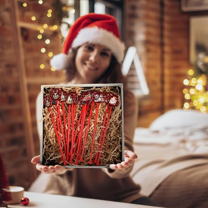 Meanplan 60pcs Christmas Swizzle Sticks Christmas Cocktail Stirrers Plastic Stir Sticks Xmas Santa Claus Snowman Decorations for Birthday Party Coffee Shop Supplies Favors Gifts(Buffalo Plaid)