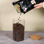 50oz Glass Food Storage Jars Set of 6,Glass Storage Containers Clear Glass Food Canister with Bamboo Lid Airtight For Serving Tea, Coffee, Flour, Sugar, Candy, Cookie, Spice and More (Square)