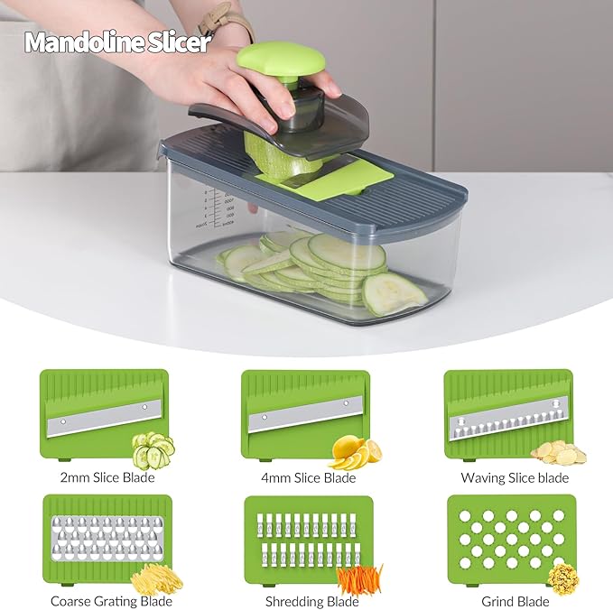 Cambom Mandoline Slicer Vegetable Slicer With 2 L Container for Potatoes, Tomatoes, Cucumbers, Carrots With 10 Blades White