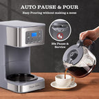 Taylor Swoden 12-Cup Programmable Coffee Maker, Regular & Strong Brew Drip Coffee Machine for Home and Office, Glass Carafe, Pause & Serve, Auto Shut Off, Gray & Stainless Steel