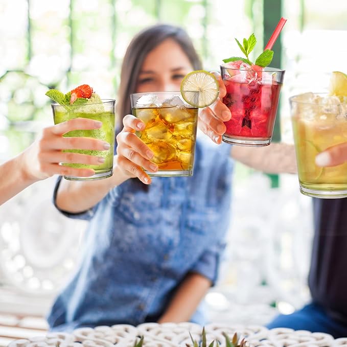 9 Pack Plastic Drinking Glasses, 12 Oz Unbreakable Acrylic Water Tumblers, Reusable Shatter-Proof Clear Glasses, Whiskey Drinkware Cups Set for Party Kitchen, Iced Water Tea Coffee