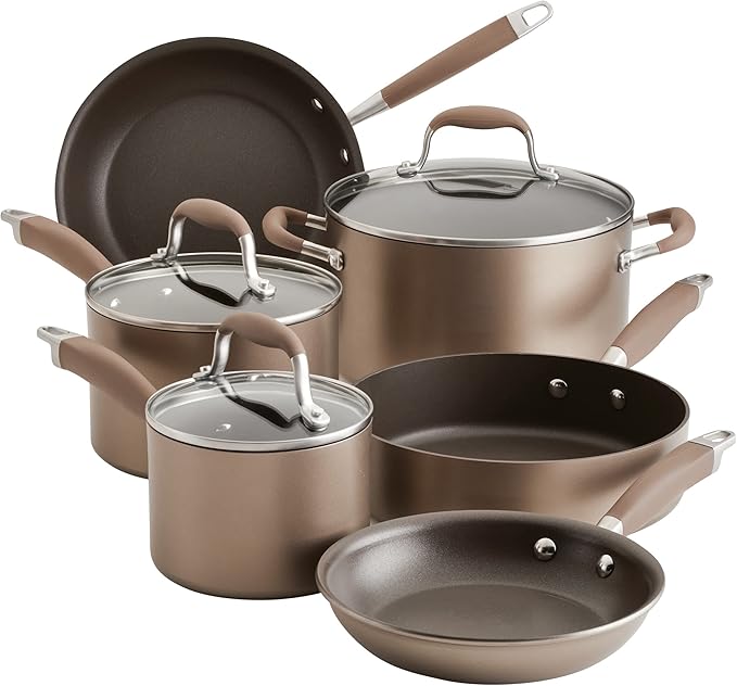 Anolon Advanced Home Hard Anodized Nonstick Cookware/Pots and Pans Set, 9 Piece - Bronze