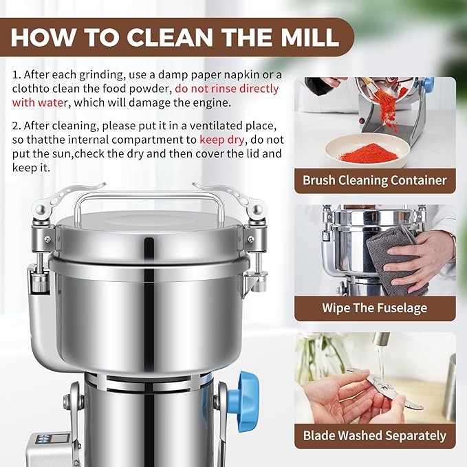 Grain Mill Grinder, 750g Commercial Spice Grinder Electric 2000W Stainless Steel Pulverizer Dry Grinder for Grinding Wheat, Oats, Corn, Pepper, and Coffee Beans – Grinder for Kitchen.