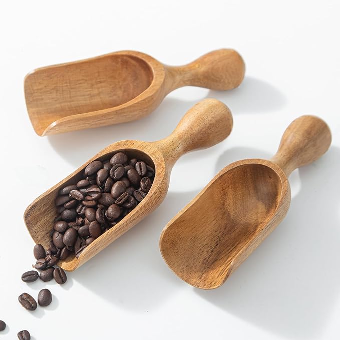 Large Coffee Scoop Shovel, 3pcs Wooden Scoop for Jars, 5.9″ Big Ground Coffee Scoop Measuring Spoons for Coffee, Tea, Powder- Multifunctional Kitchen Scoop for Bath Salts,Laundry (Acacia Wood)