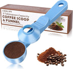 2-in-1 Coffee Scoop with Funnel, 2 Teaspoon Measuring Spoon for Reusable K Cups, Ground Coffee, Protein Powder & Tea, Mess-Free Plastic Design (Light Blue)