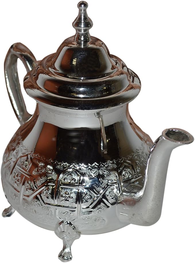 Handmade Moroccan Serving Tea Kettle Pot Hand carved Stovetop Safe Large Serve 6 to 8 Small Tea Glasses