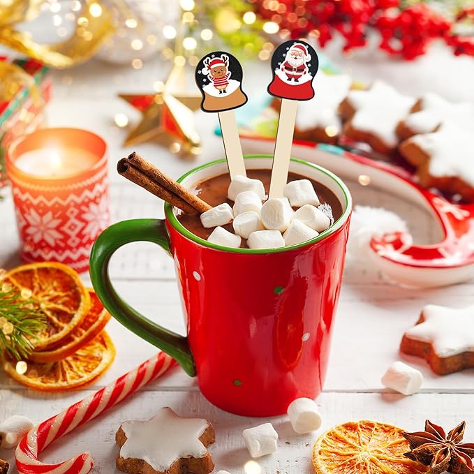100 Pcs Christmas Coffee Stirrers Wood Cocktail Coffee Stir Sticks Disposable Drink Stirrers for Stirring Hot Chocolate Milkshake Restaurant Home Office Party Supplies