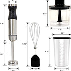Kenmore Immersion Blender - Handheld Stick Mixer For Kitchen, Food Chopper, Whisk, Smoothie Milkshake Maker, Blend Baby Food, Protein Shake, Puree, Batidora De Inmersión Stainless Steel Blade, Black