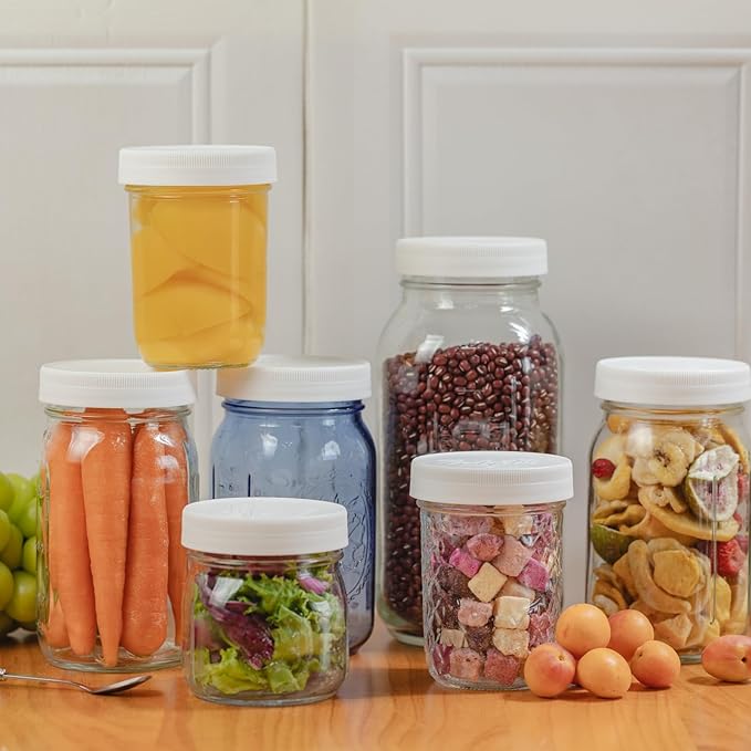 4 Pack 32 oz Clear Wide Mouth Mason Jars with Airtight Lids and White Plastic Mason Jar Lids, Canning Jars