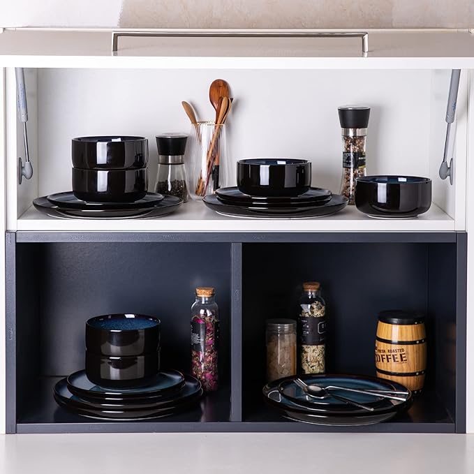 LERATIO Ceramic Plate Set of 6,8.5 Inch Reactive Glaze Light Weight Porcelain Salad Plates,Modern Shape Dinnerware Dishes Set for Kitchen,Microwave&Dishwasher&Oven Safe,Resistant-Indigo Blue