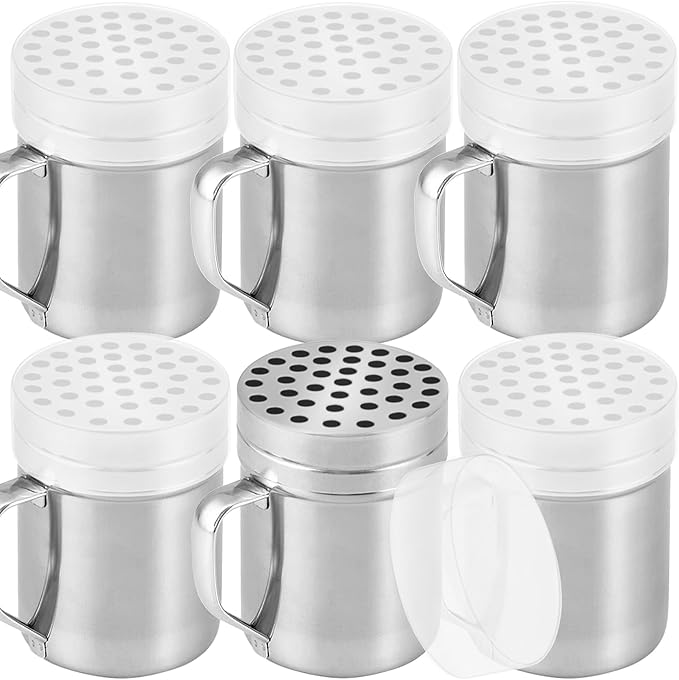 CUSINIUM 6oz Metal Parmesan Cheese Shakers with Large Holes - With Handle - Chili Flakes Dispensers - Pizza Shakers - Pack of 6 | Style: Coarse