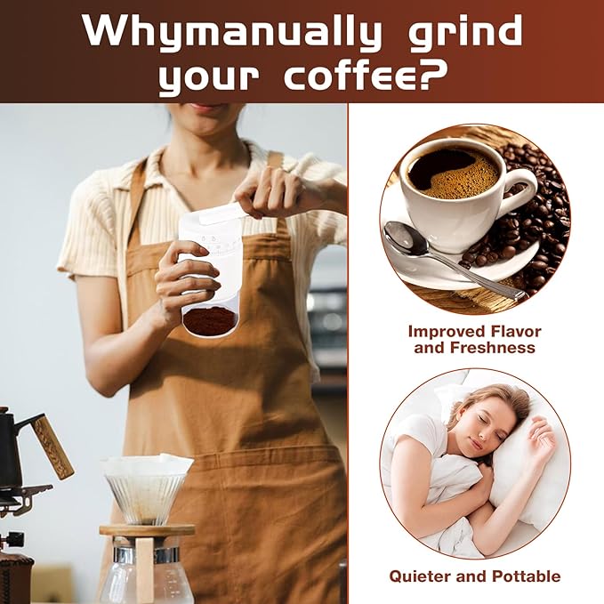 Manual Coffee Grinder - 95 Ceramic Burr, Adjustable Coarse to Fine, 30g Beans & 80ml Powder, Detachable Handle for Espresso, French Press, Camping (white)