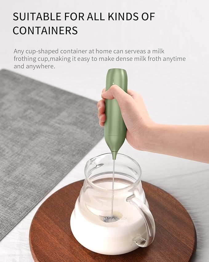 CIRCLE JOY Rechargeable Milk Frother Handheld with Stand, Coffee Frother Wand Drink Mixer with Dual Spring Whisk for Coffee, Cappuccino, Lattes, Frappe, Matcha and Hot Chocolate, Green