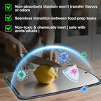 100% Pure Titanium Cutting Board, Double-Sided Pure Titanium Cutting Board for Kitchen and Outdoor Cooking Hygiene Durable Dishwasher Safe Chopping Board with Detachable Silicone Pad(13.4"x9")