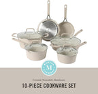Martha Stewart Heathland Premium Nonstick PFA Free Ceramic Interior 10-Piece Tapered Aluminum Cookware Set - Taupe