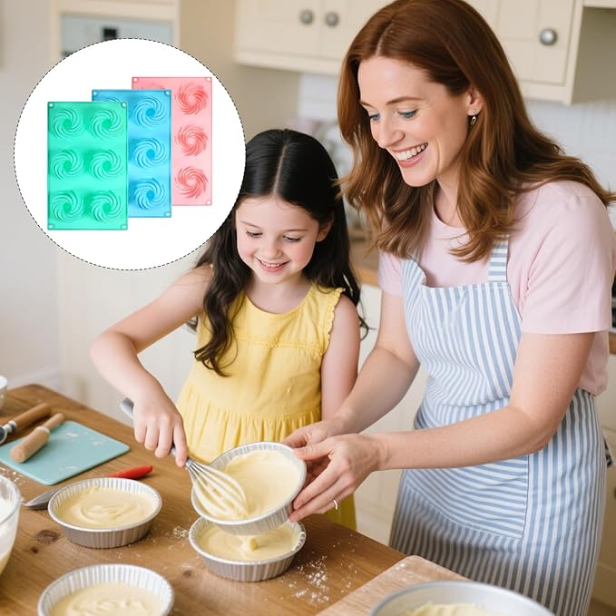 3PCS Mini Bundt Cake Pans for Baking, Non-stick 6 Cavity Silicone Bundt Cake Pan Molds, Multipurpose Molds for Cupcakes Brownies Jellies with Even Heat Transfer Feature for Home Baking(Spiral)