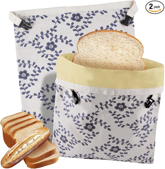 2 Pack Reusable Beeswax Bread Bag,Large Linen Sourdough Bread Bags,Freshness Can be Refrigerated Storage Sourdough Bags