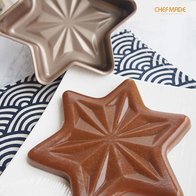 CHEFMADE Star-Shaped Cake Pan, 8-Inch Non-Stick Diamond Surface Cake Bread and Meat Bakeware for Oven and Instant Pot Baking (Champagne Gold)