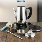 Electric Coffee Percolator Stainless Steel Coffee Maker with Clear Brew Progress Tough Glass Knob and On/OFF Switch Classic Coffee Pot with Keep Warm & Cordless Serve No Aluminum (12 Cup)