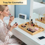 Bamboo Serving Tray with Handles Set of 2, Elegant Wood Tray for Serving Food, Coffee, or Decoration- Suitable for Living Room, Kitchen, Bedroom, Bathroom and BBQ, Picnic