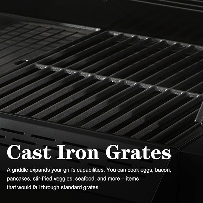 4 Burner Gas Grill Cast Iron Griddle Grill Combo, BBQ Propane Grills with Side Burner 50000BTU Heavy Duty Barbucue Grill With Cover, Black