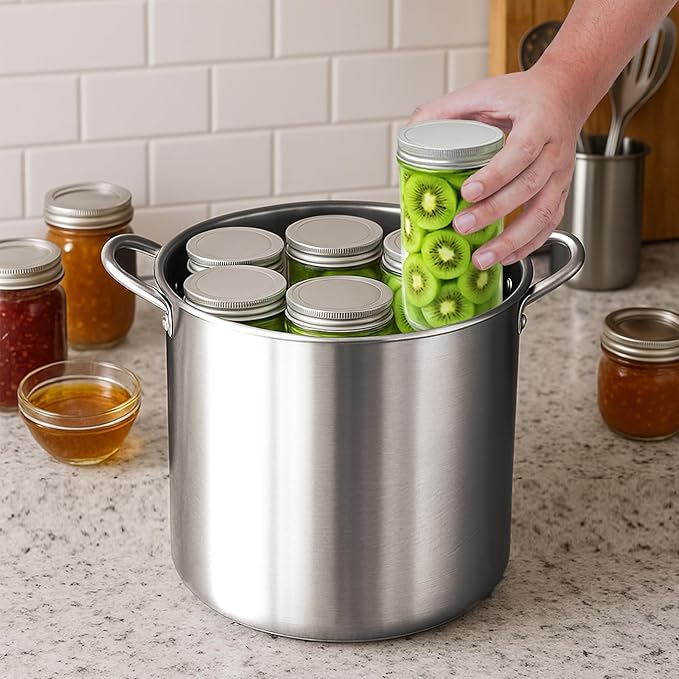 Stainless Steel Canning Pot with Rack & Lid, 21.5 QT Water Bath Canner for Canning, Complete Canning Supplies Starter Kit with Tools, Funnel, Jar Lifter, Tongs for Beginners and Home Use