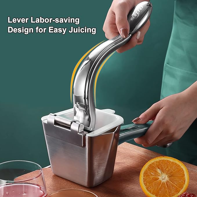 Lemon Squeezer - Stainless Steel Citrus Juicer, Heavy Duty Manual Juicer for Lemons, Limes, Oranges, Pomegranates (5 Year Warranty)