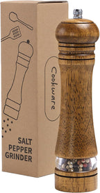 Wood Salt and Pepper Grinder, Salt Grinder and Pepper Mill, Oak Wood Shakers with Adjustable Ceramic Grinders - 8 inches, 1 Pack