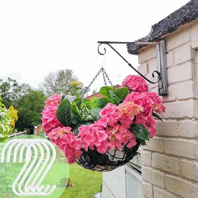 HiGift 18 Pack White Vinyl Coated Metal S Hooks, 4.5 inch Heavy Duty, Non Slip Rust-Free for Hanging Clothes, Plants, Pots, Towels