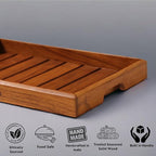 Large Teak Wood Serving Tray for Home, Kitchen, Breakfast, Restaurant, Office Organizer, Dining Table | Premium Wooden Tray |15 * 10 * 1.5 Inches | Handmade in India