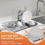 Stone Dish Drying Mats for Kitchen Counter, 24"(L)×16"(W) Collapsible Diatomaceous Earth Mats, Eco-Friendly Absorbent Dish Drying Mat for Dishes Bottles Cups, Match Any Countertop